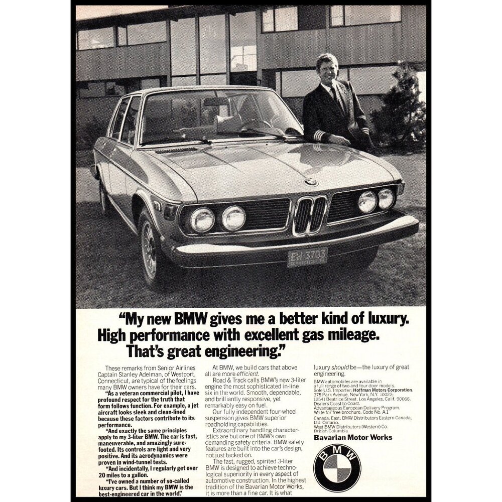 1974 BMW 3.0S 4 Door Sedan Vintage Print Ad Modern Architecture House Wall Art